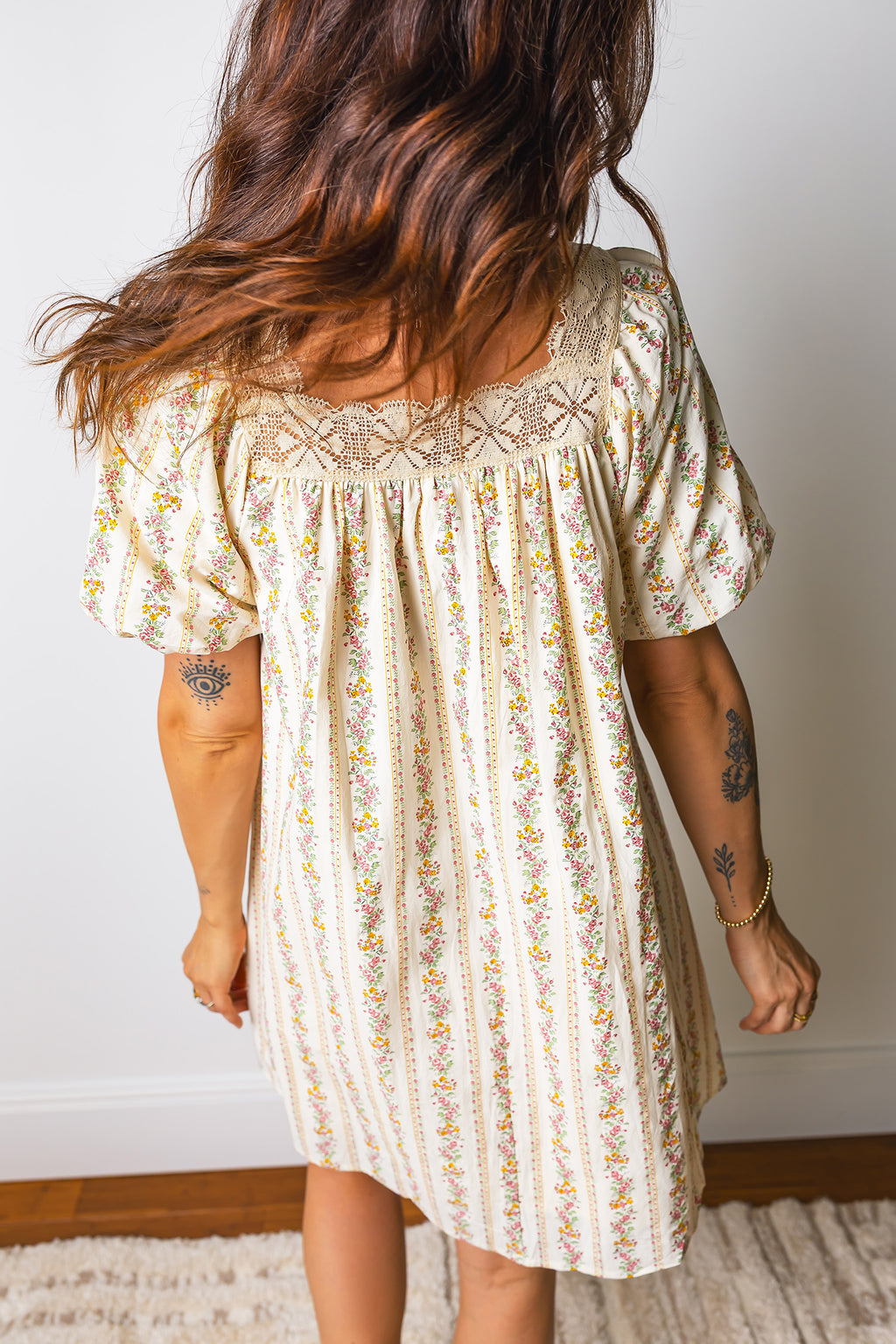 Floral Print & Ribbon Bow Mini Dress