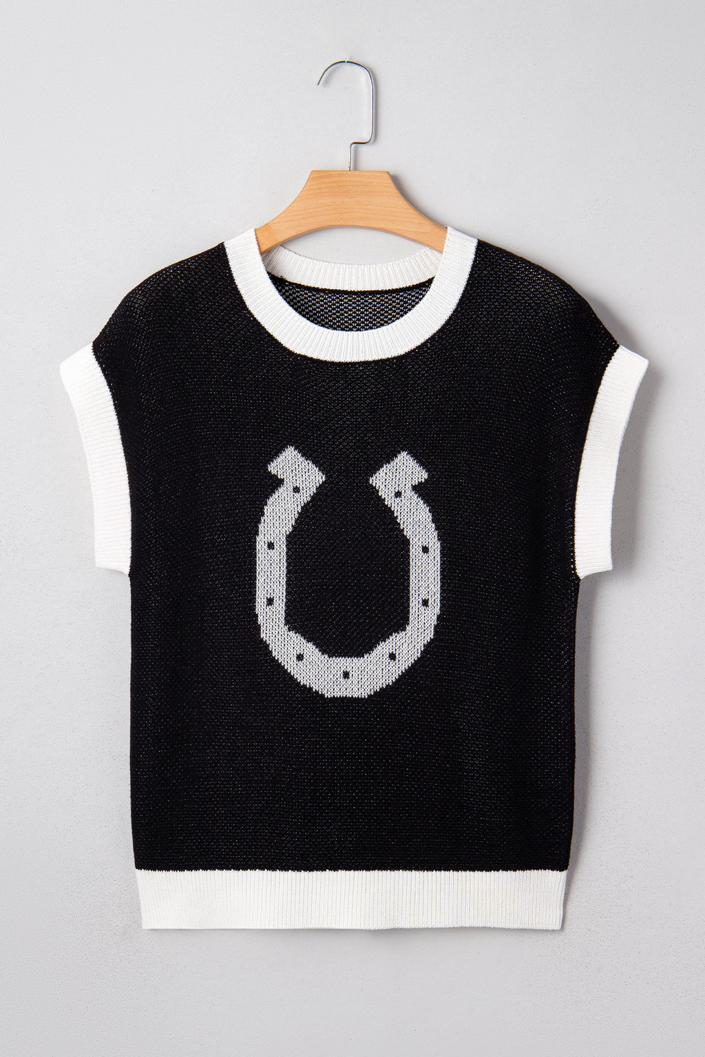 Black Horse Shoe Short Sleeve Sweater