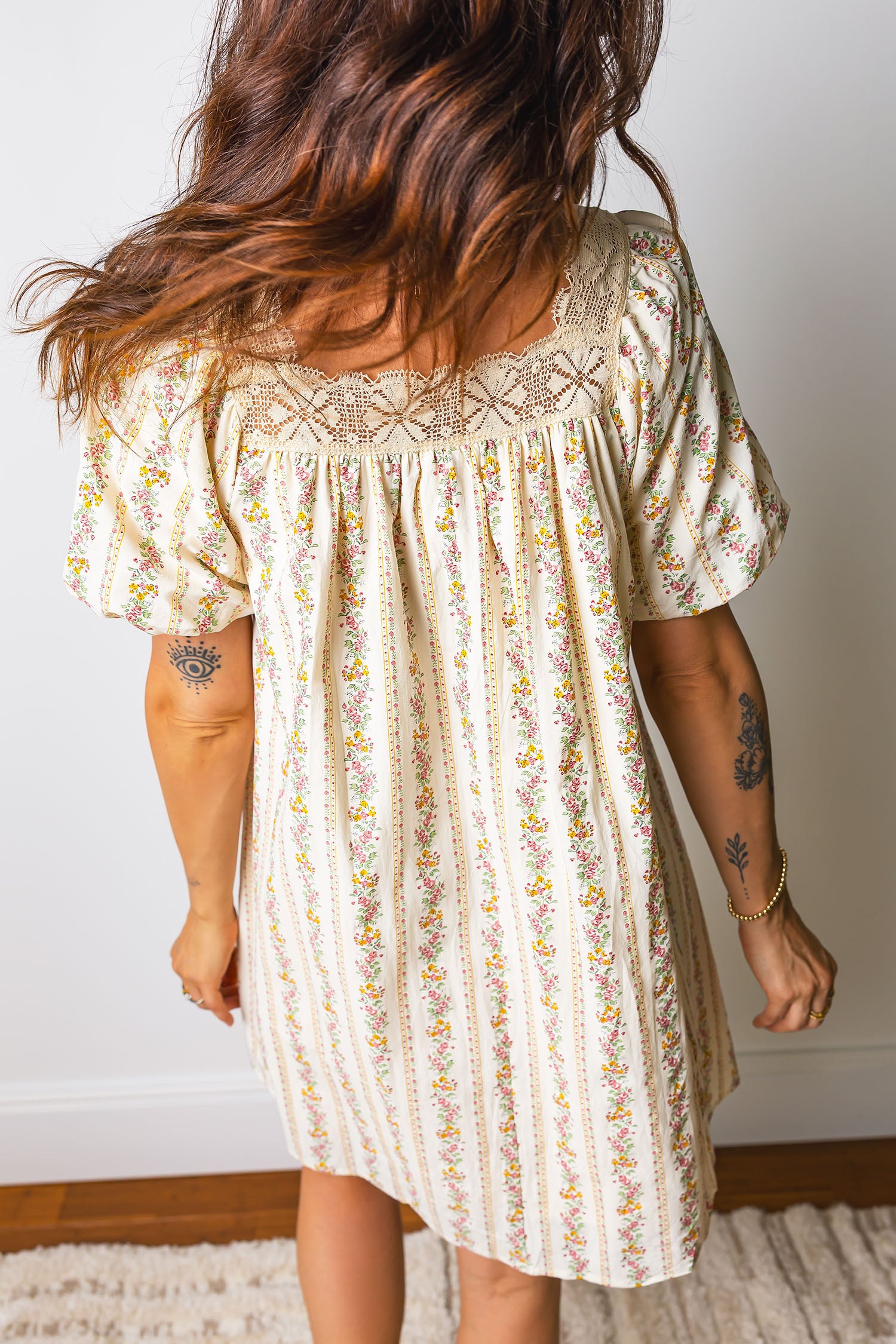 Floral Print & Ribbon Bow Mini Dress