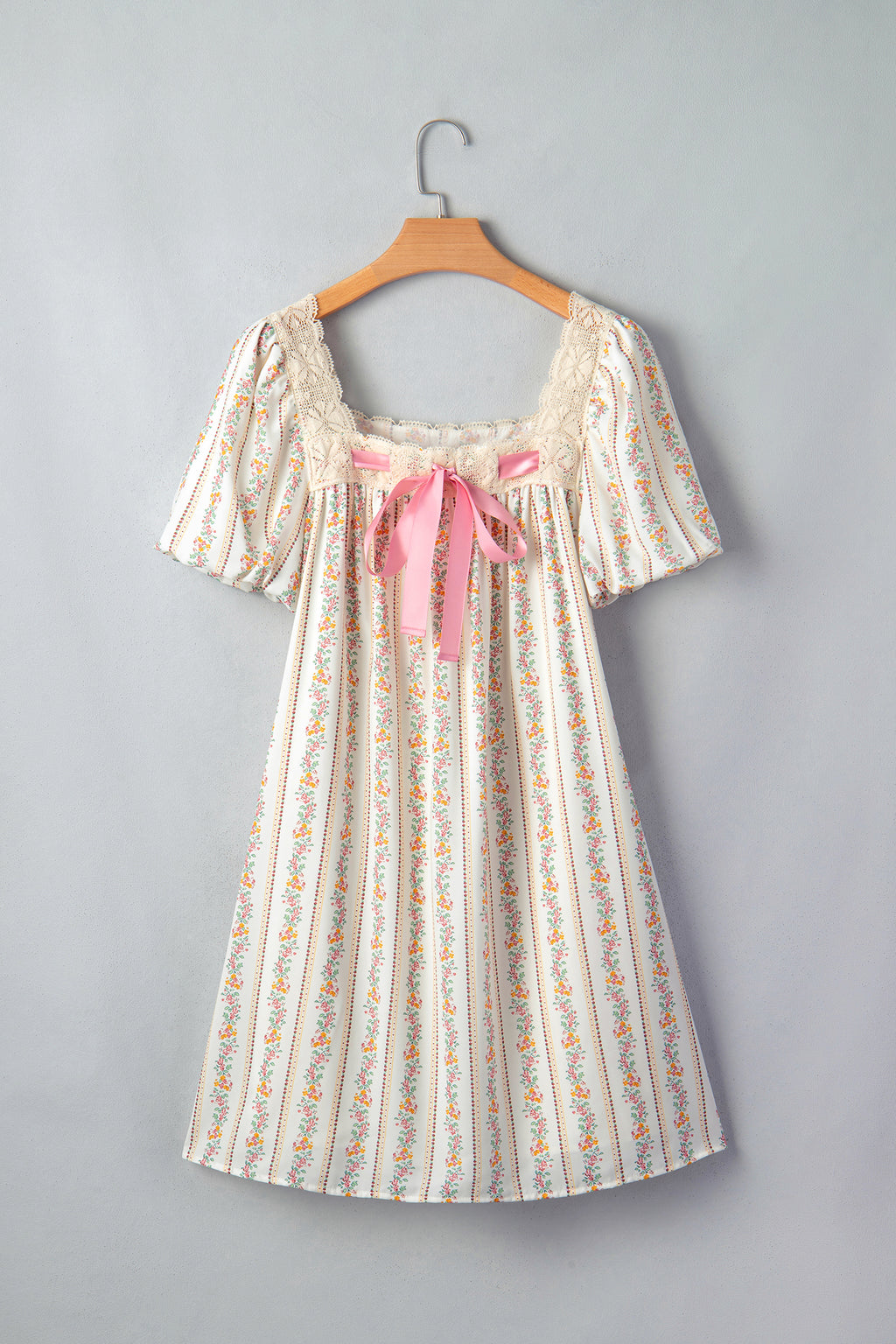 Floral Print & Ribbon Bow Mini Dress