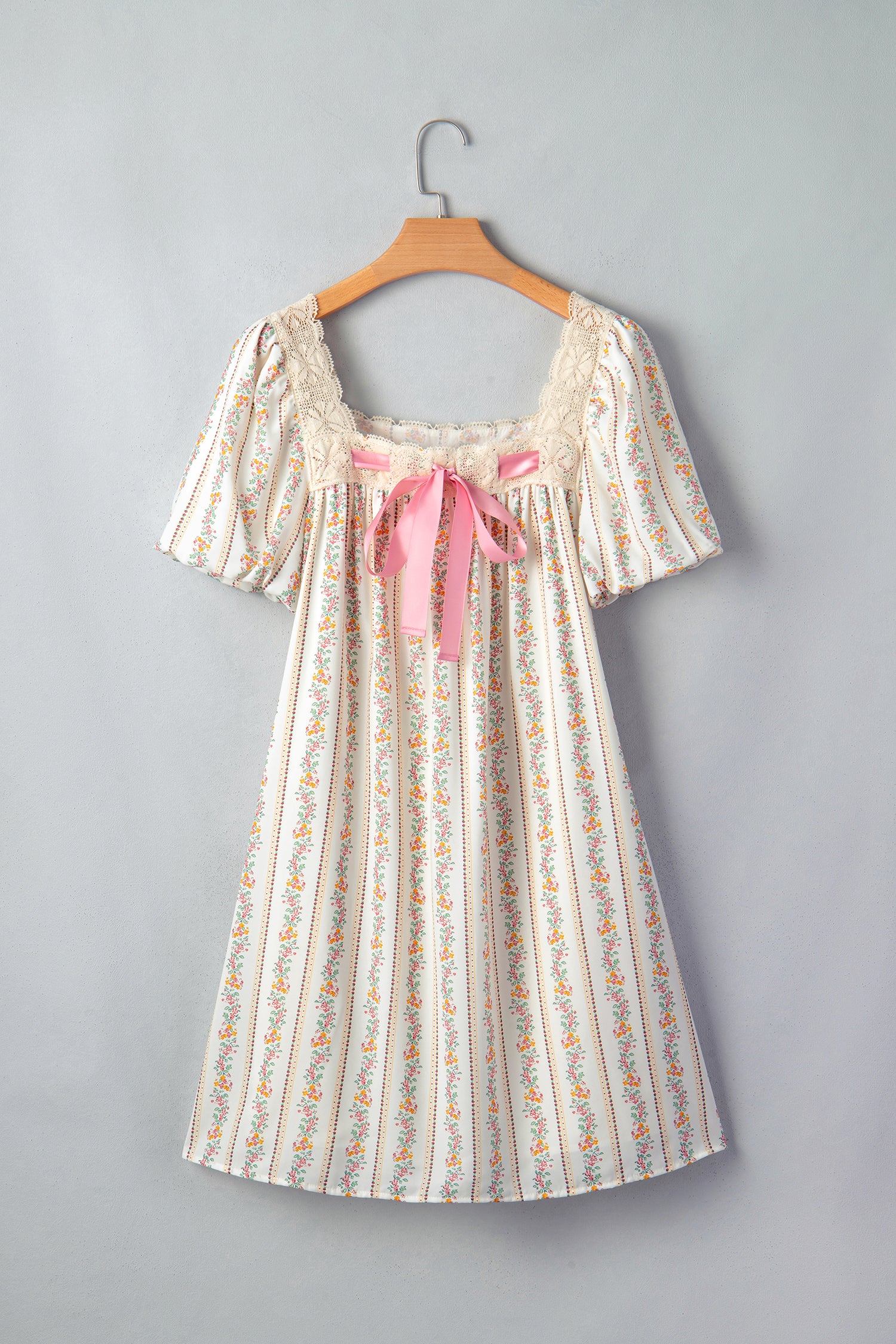 Floral Print & Ribbon Bow Mini Dress