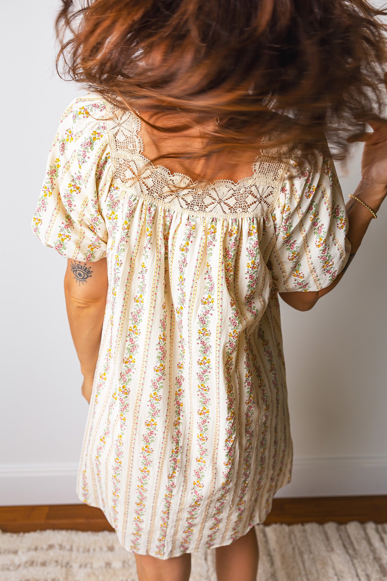 Floral Print & Ribbon Bow Mini Dress