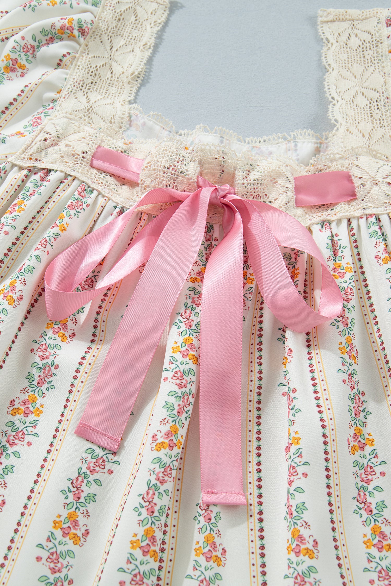 Floral Print & Ribbon Bow Mini Dress