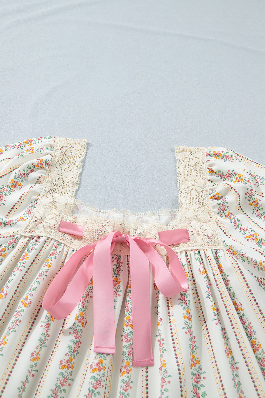 Floral Print & Ribbon Bow Mini Dress