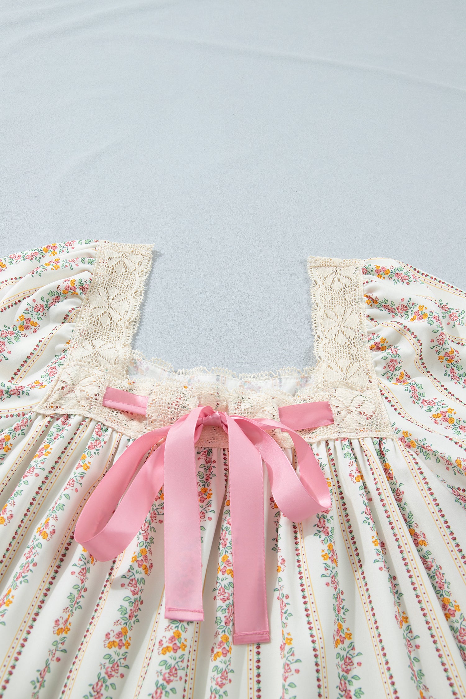 Floral Print & Ribbon Bow Mini Dress