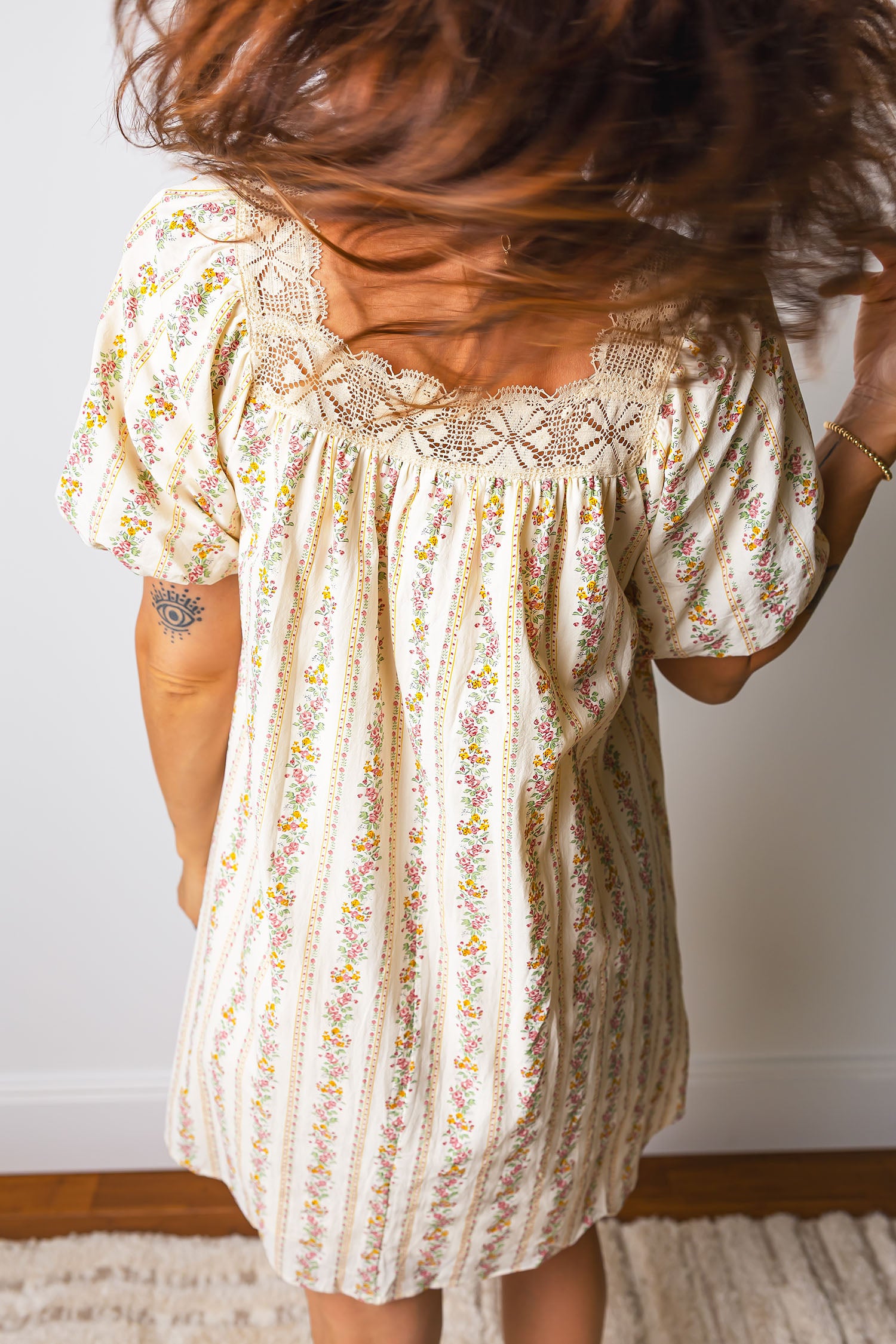 Floral Print & Ribbon Bow Mini Dress