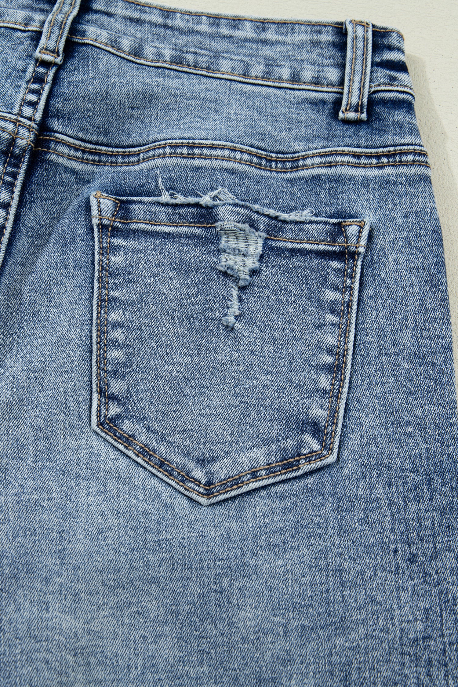 Blue Cuffed Straight Loose Jeans
